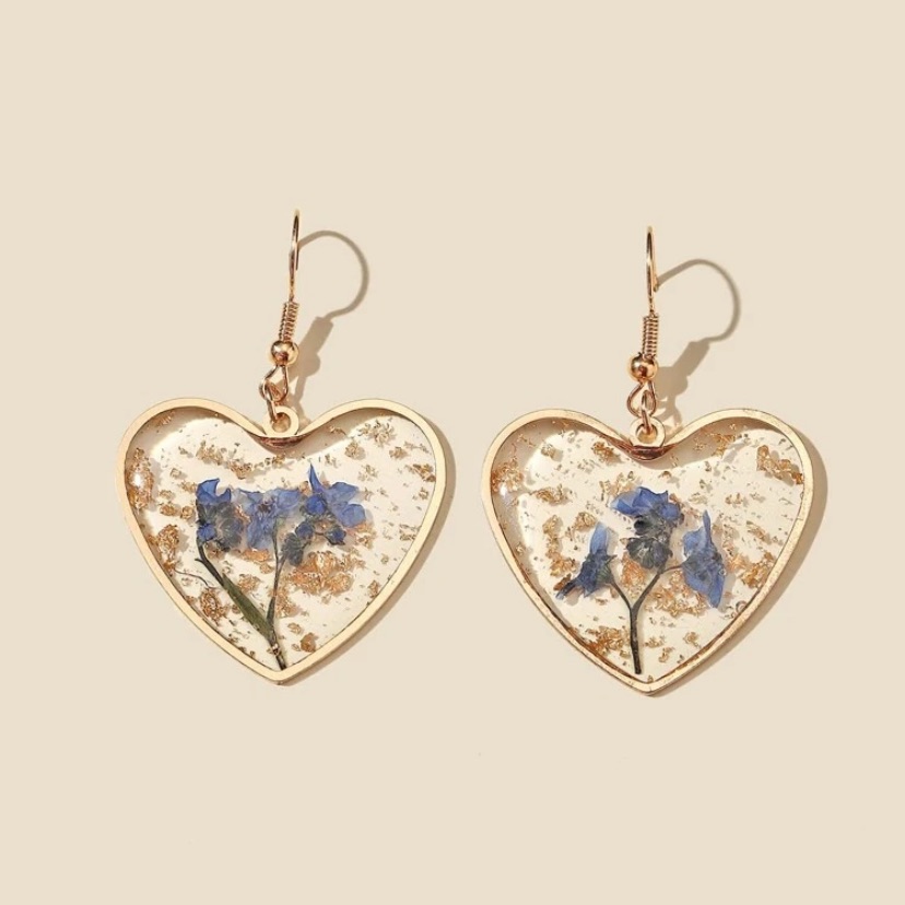 Clear Heart And Flower Earrings